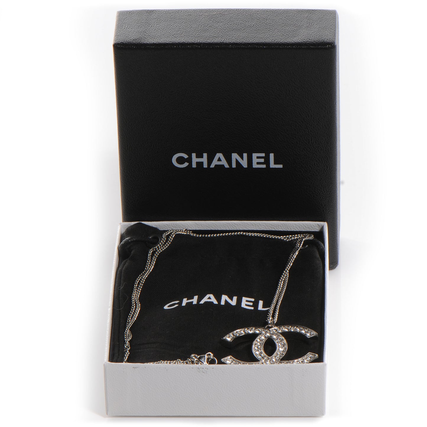 Crystal CC Long Necklace Silver