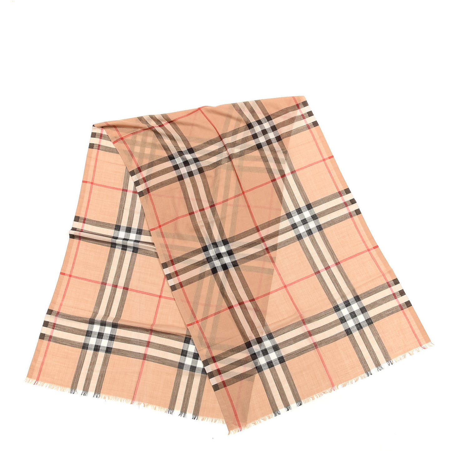 Wool Silk Gauze Giant Check Lightweight Scarf Camel