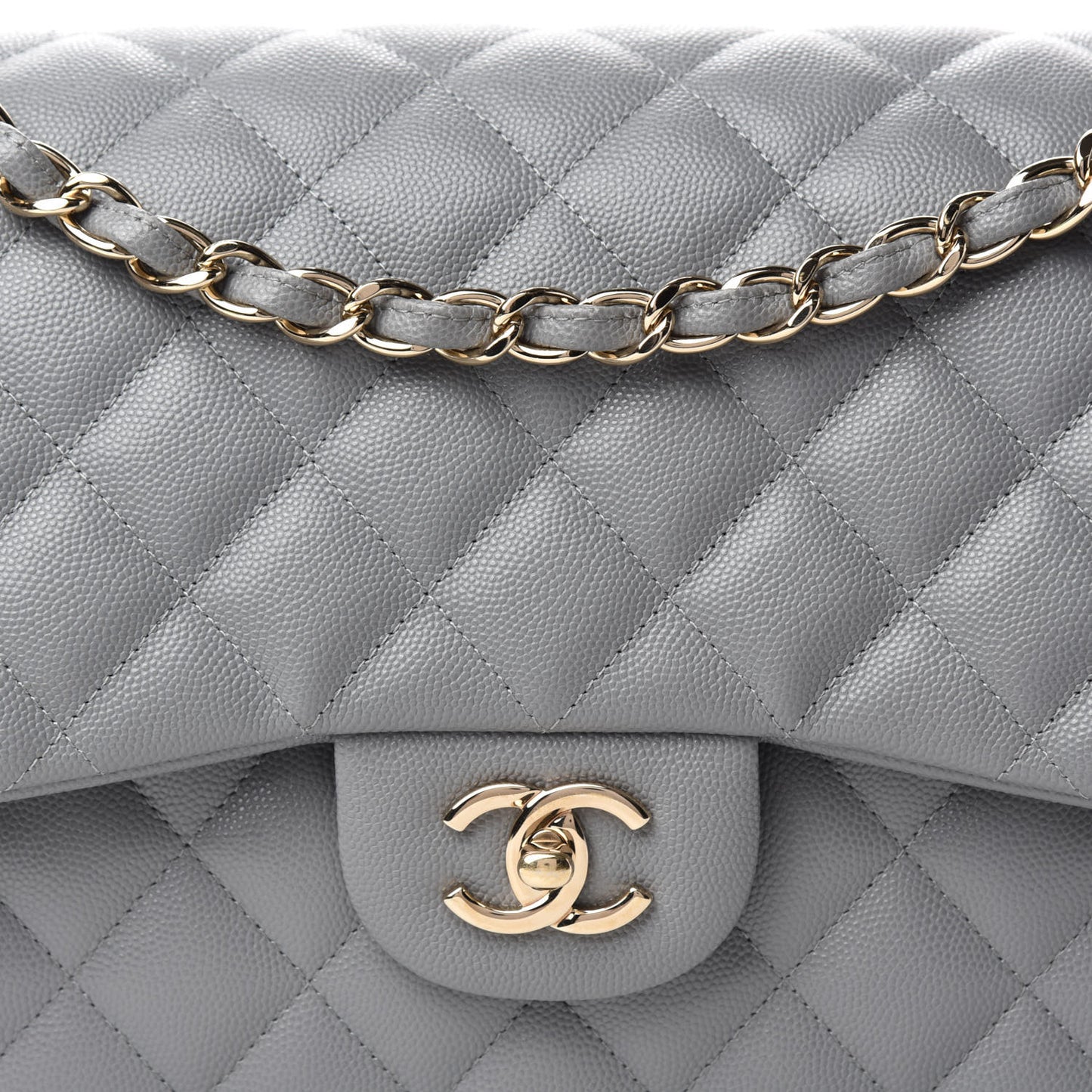 Caviar Quilted Jumbo Double Flap Grey