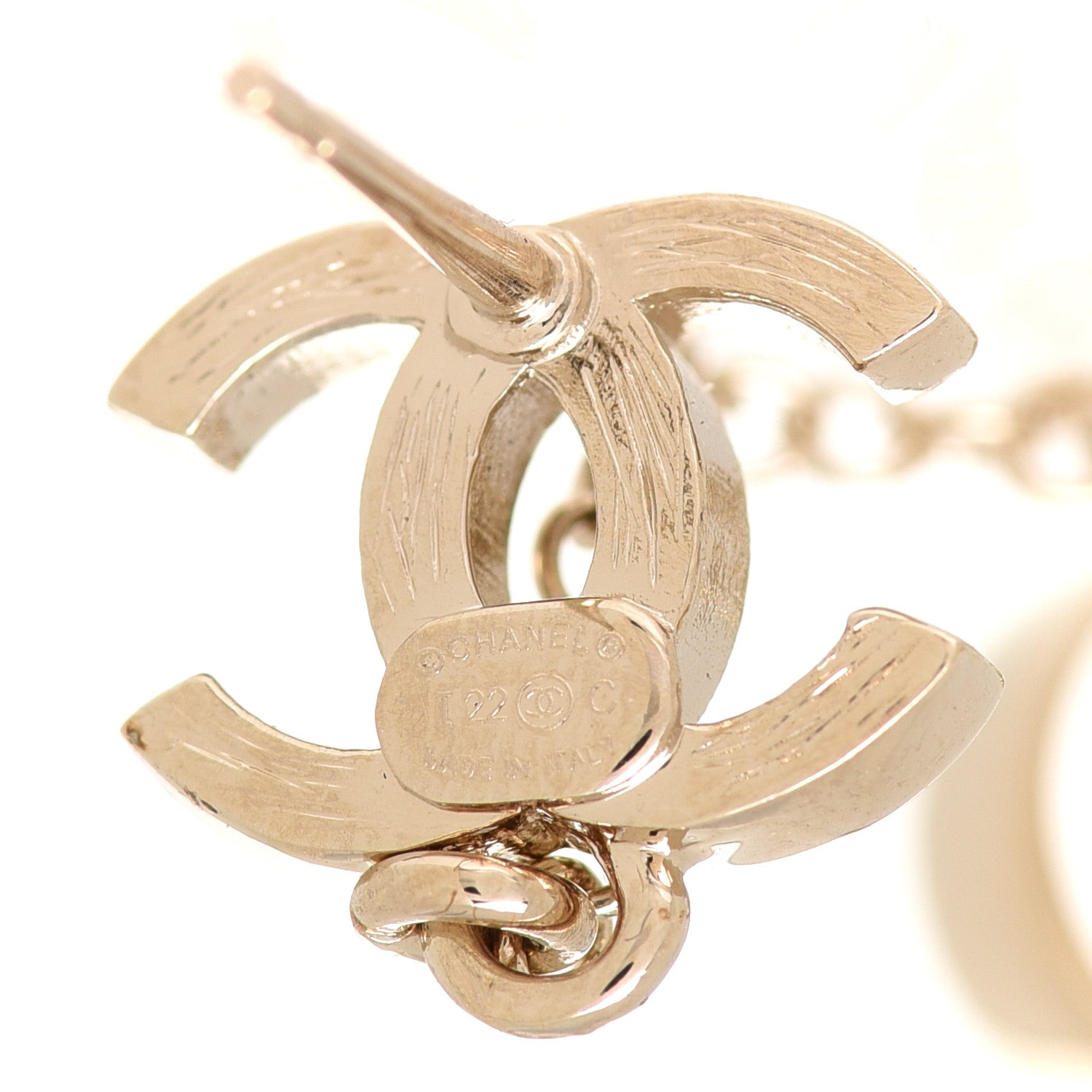 Chanel Metal Crystal CC Chain Cuff Earrings Gold 4 of 5
