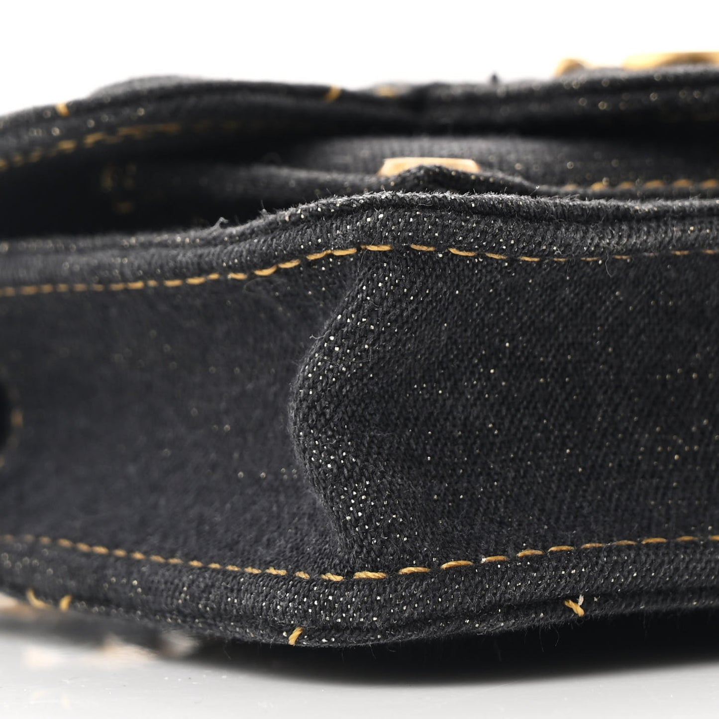 Denim Quilted Double You Card Holder On Chain Black Golden
