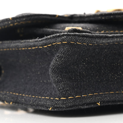 Chanel Denim Quilted Double You Card Holder On Chain Black Golden 9 of 10
