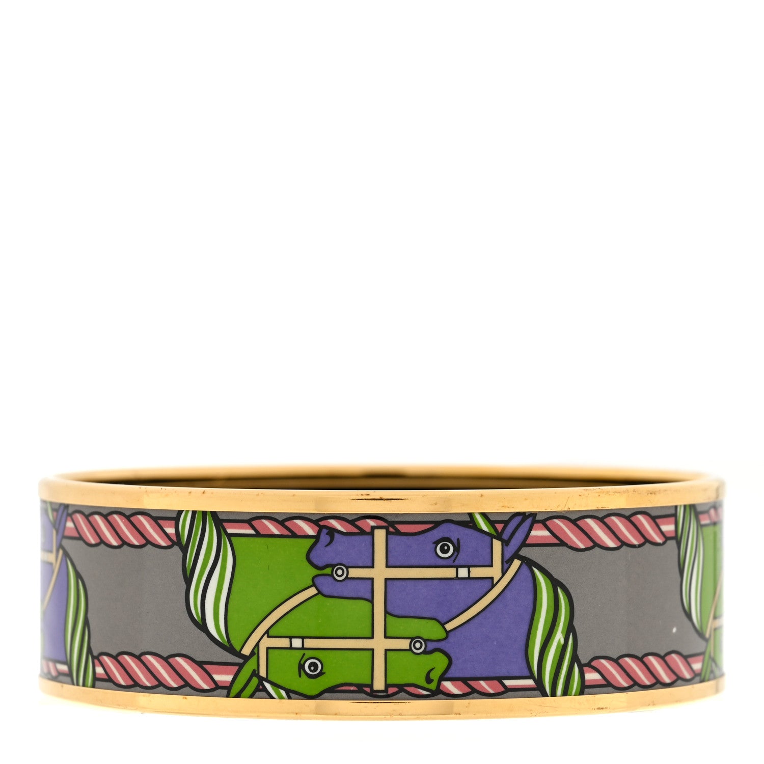 Hermes Enamel Printed Horse Motif Wide Bracelet 65 3 of 5