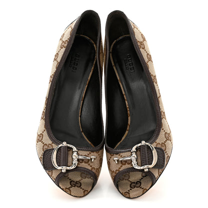 Gucci Monogram Horsebit Horsebit Open Toe Pumps 39 Brown 5 of 10
