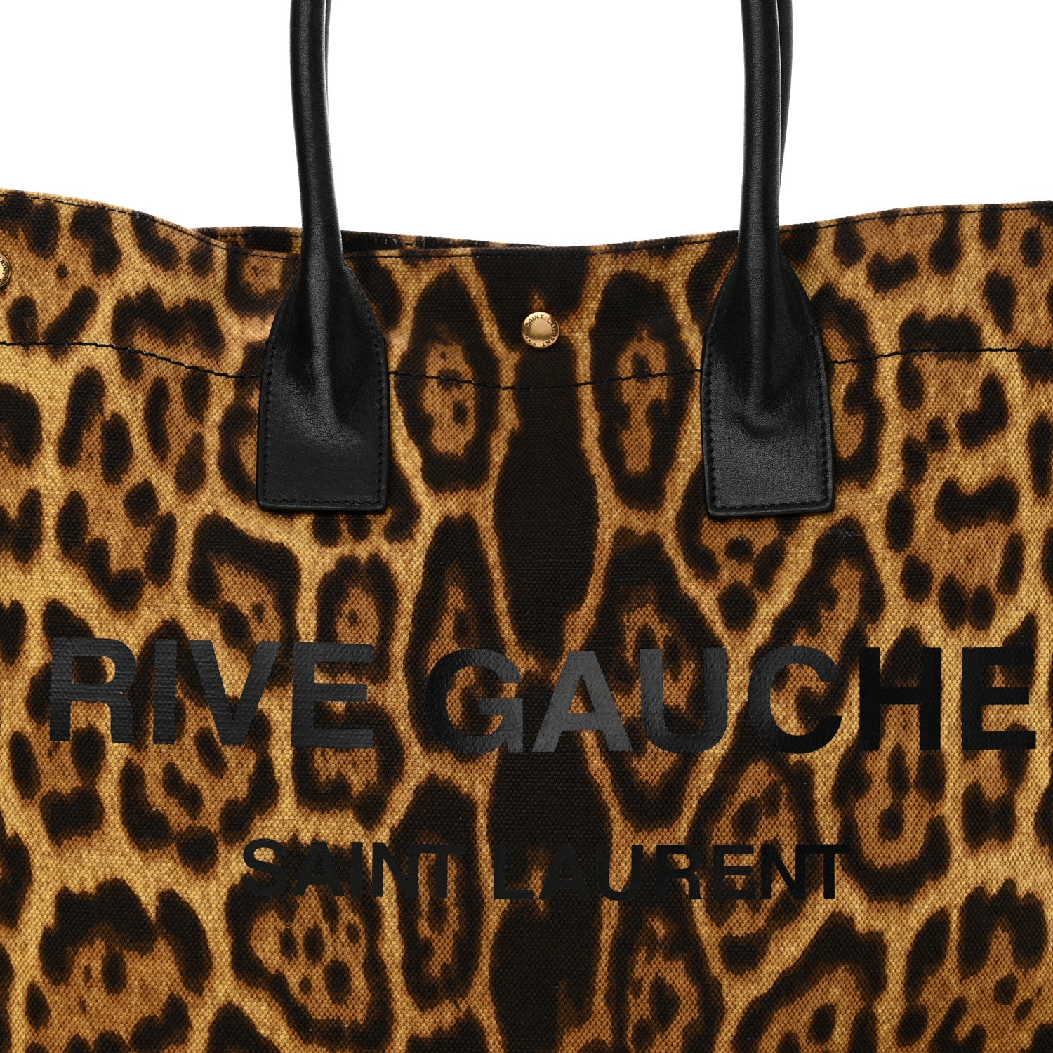 Saint Laurent Canvas Calfskin Leopard Print Rive Gauche Noe Tote Natural Black 8 of 13