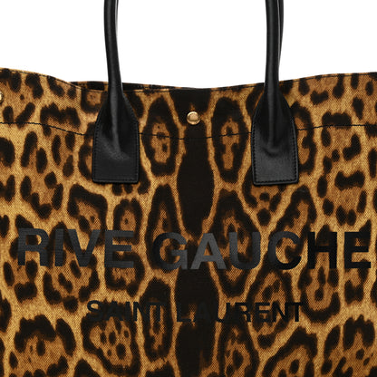 Saint Laurent Canvas Calfskin Leopard Print Rive Gauche Noe Tote Natural Black 8 of 13