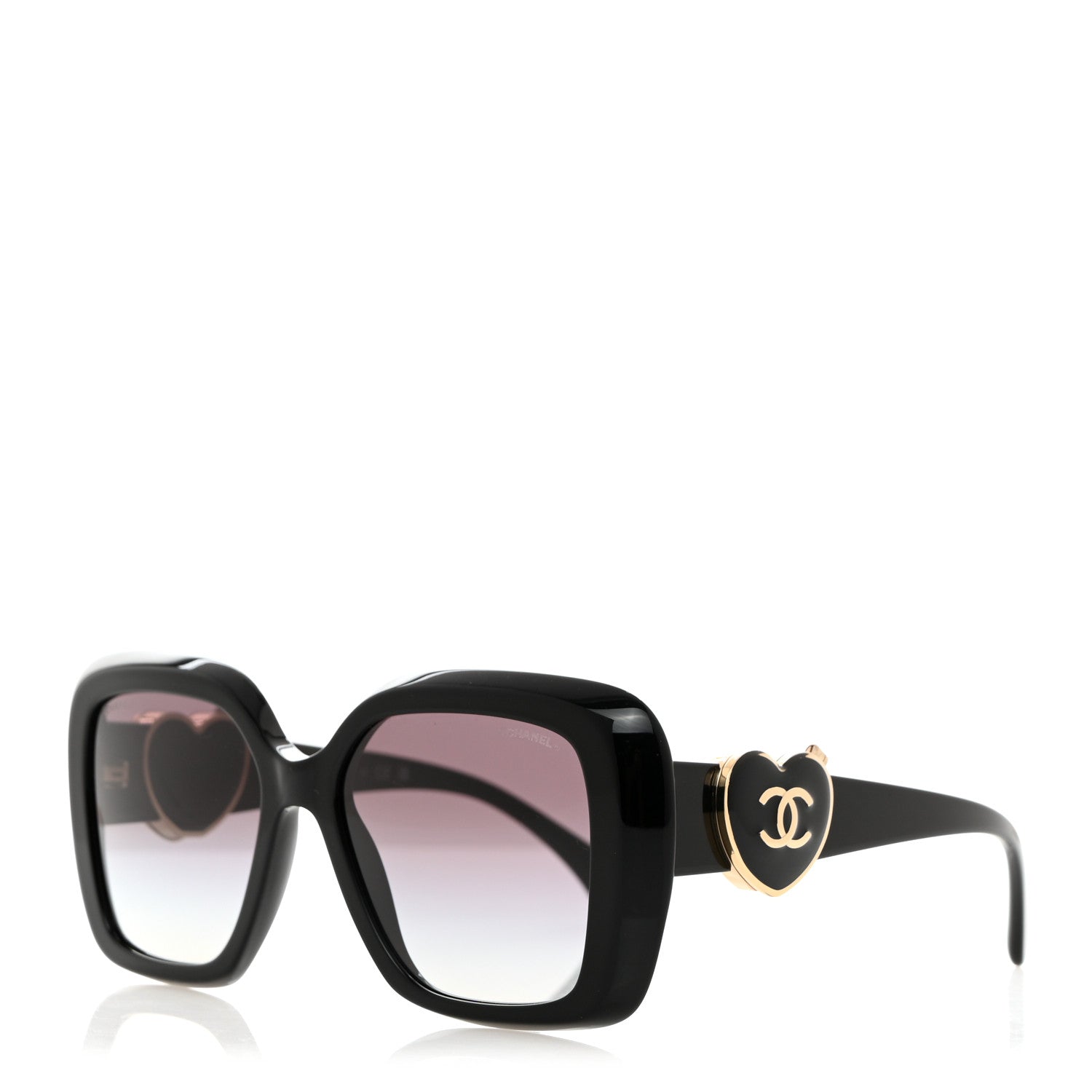 Chanel Acetate Enamel Heart Square Sunglasses 5518 Black 1 of 9