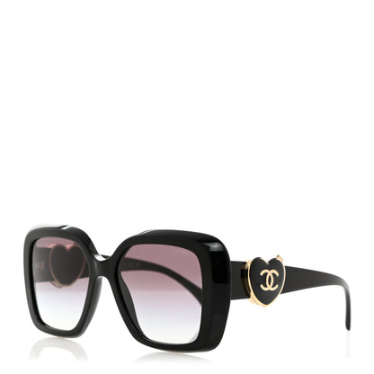 Chanel Acetate Enamel Heart Square Sunglasses 5518 Black 1 of 9