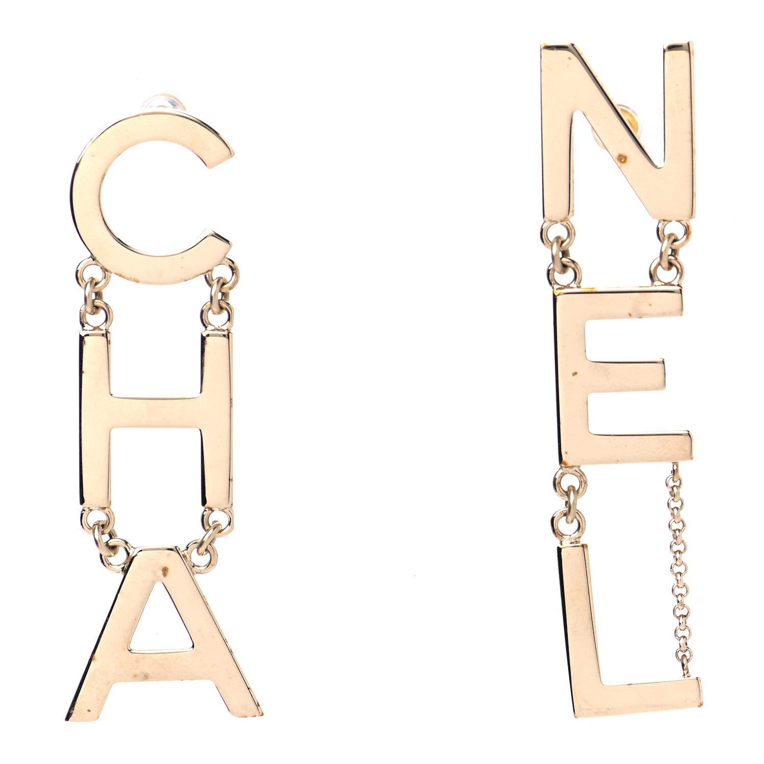 Chanel Metal Cha-Nel Logo Drop Earrings Gold 1 of 9