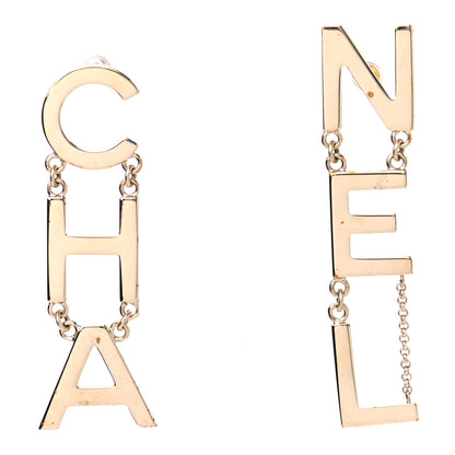 Chanel Metal Cha-Nel Logo Drop Earrings Gold 1 of 9