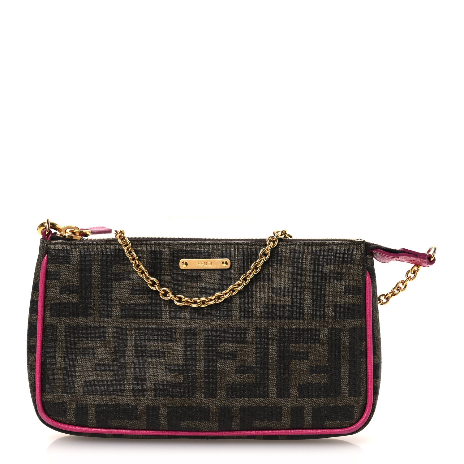 Fendi Zucca Spalmati Vitello Elite Pochette Tobacco Ciclamino 1 of 13