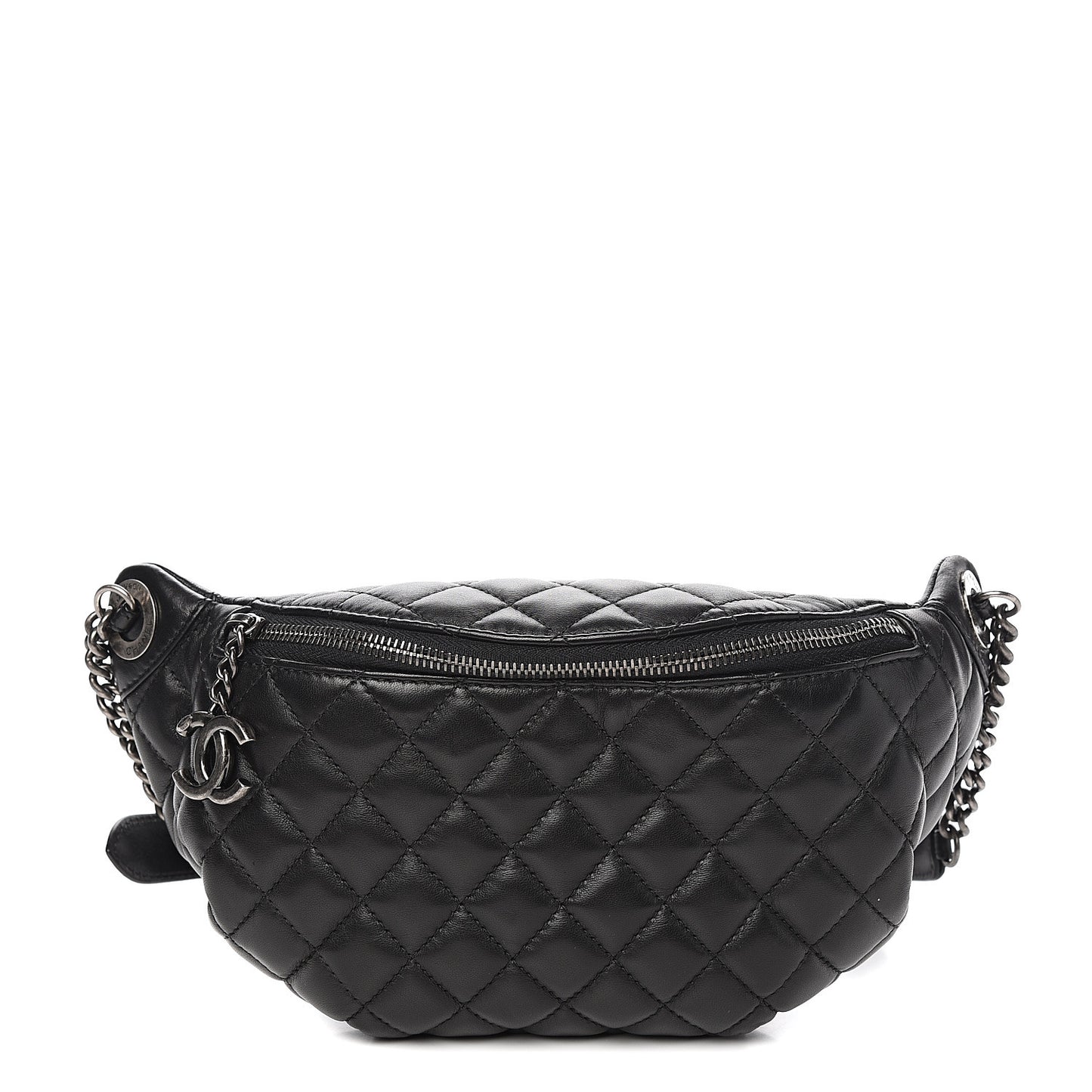 Lambskin Quilted Banane Waist Bag Fanny Pack Black