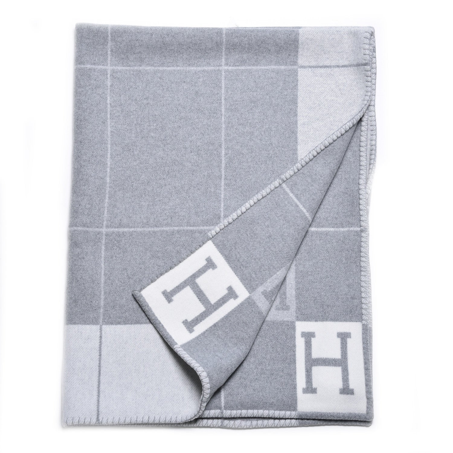 Hermes Wool Cashmere Avalon III Blanket Ecru Gris Clair 3 of 4