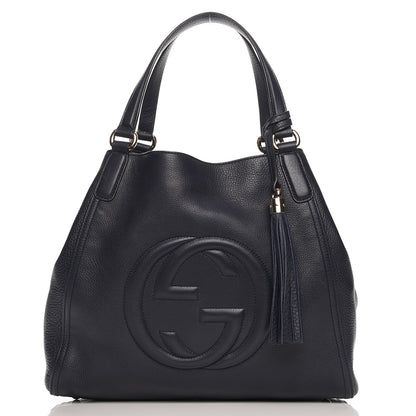 Gucci Pebbled Calfskin Medium Soho Shoulder Bag Blue 1 of 7