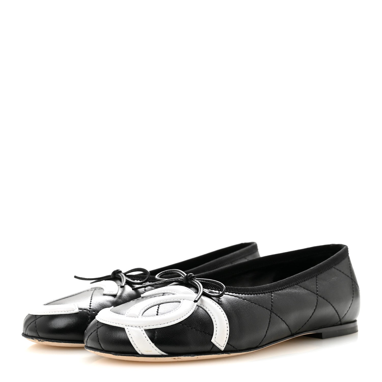 Chanel Lambskin Quilted CC Cambon Ballet Flats 36 Black White 4 of 11