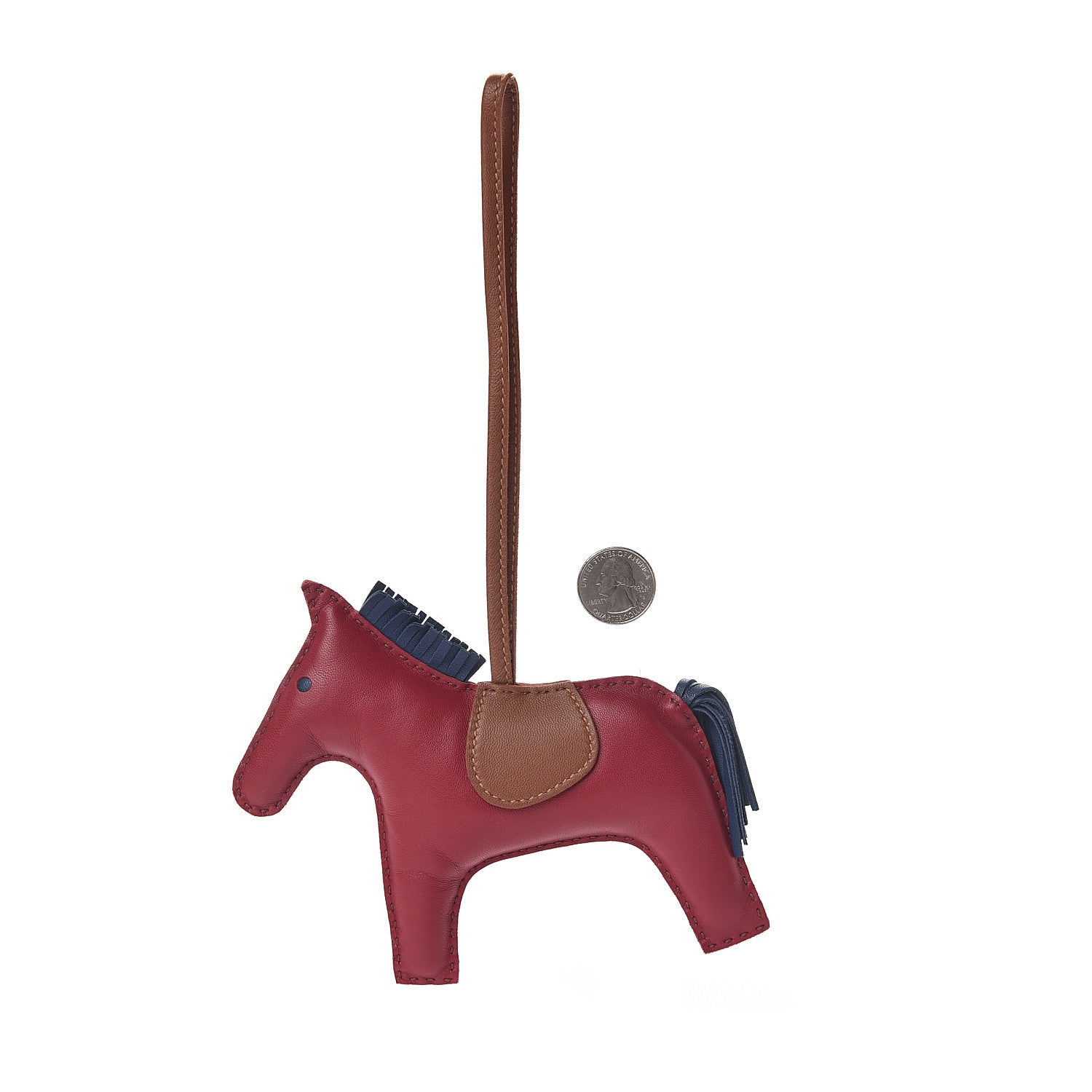 Hermes Milo Lambskin Grigri Rodeo Horse Bag Charm GM Rubis Bleu de Malte Fauve 2 of 3