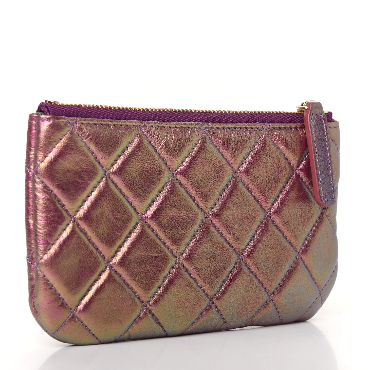 Chanel Iridescent Lambskin Quilted Small Cosmetic Case Purple 3 of 8