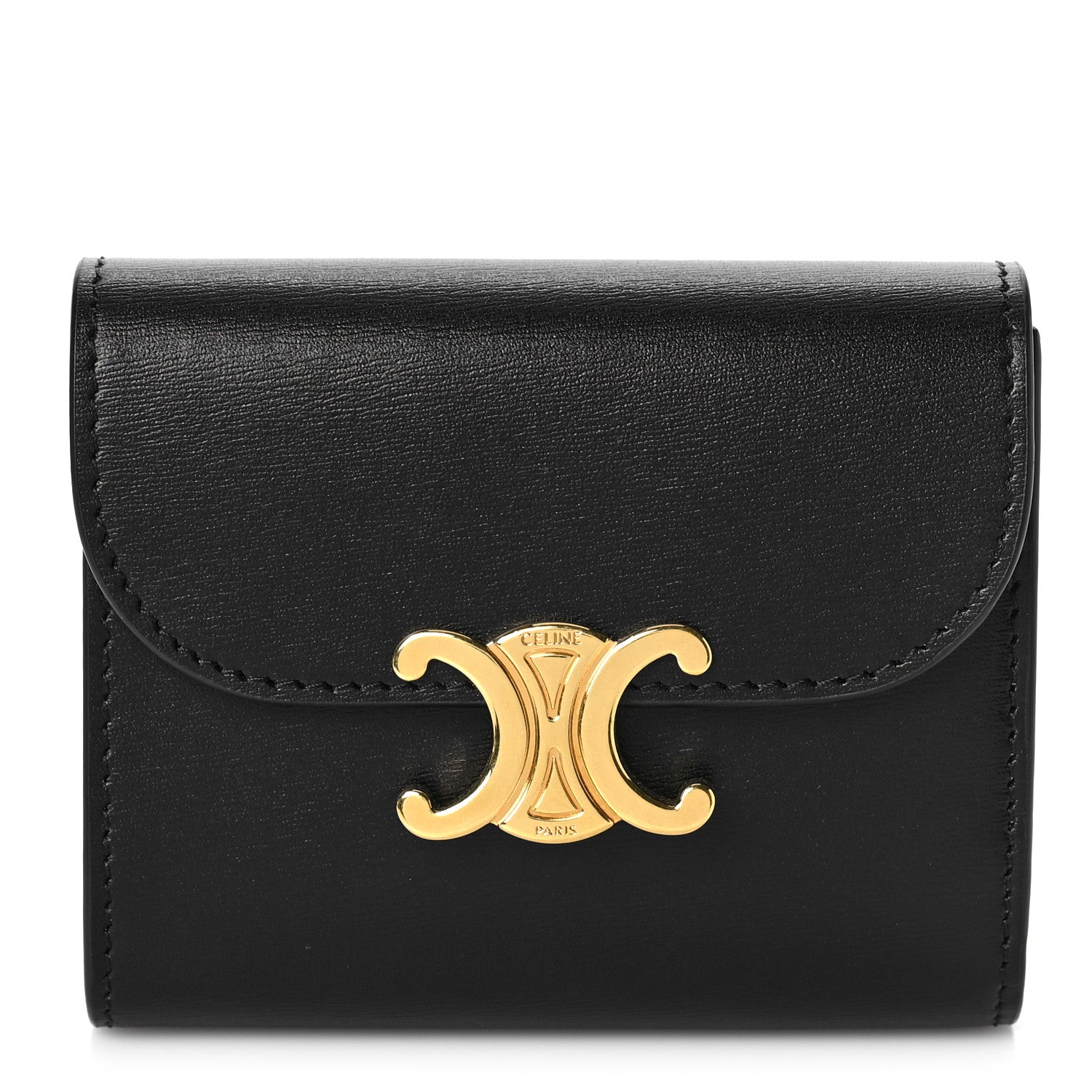 Celine Shiny Smooth Lambskin Small Triomphe Wallet Black 1 of 10