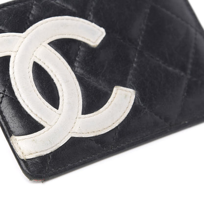 Chanel Calfskin Quilted Cambon Card Holder Black White 10 of 11