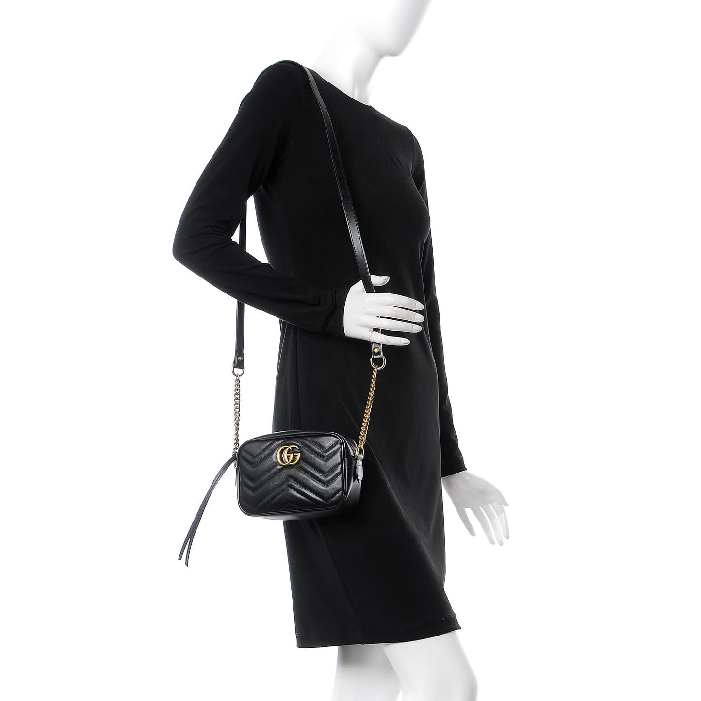 Calfskin Matelasse Mini GG Marmont Chain Shoulder Bag Black
