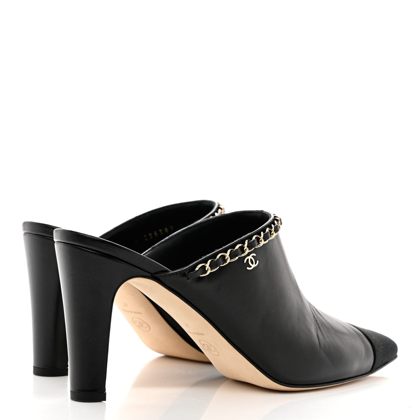 Lambskin Grosgrain Cap Toe Chain Mule 41 Black