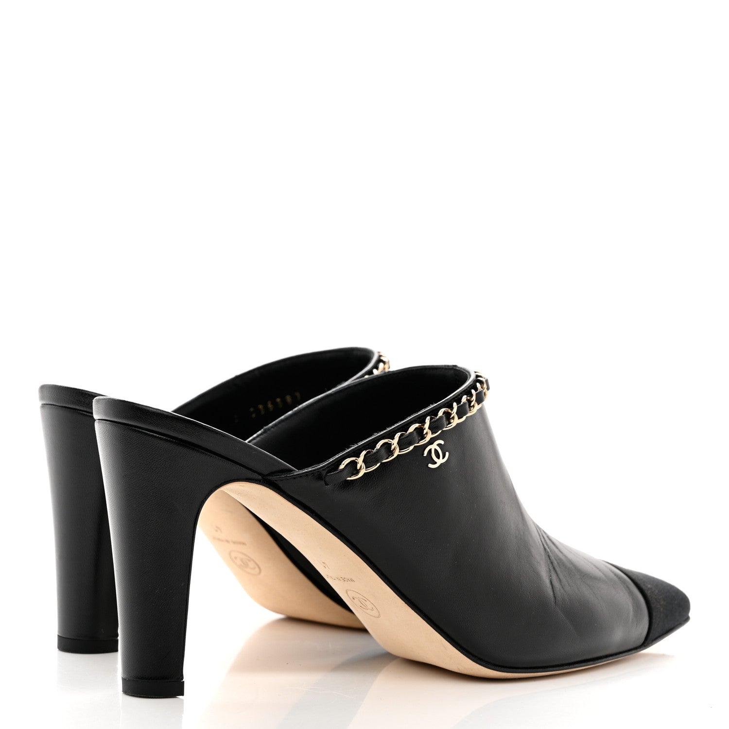 Chanel Lambskin Grosgrain Cap Toe Chain Mule 41 Black 4 of 11