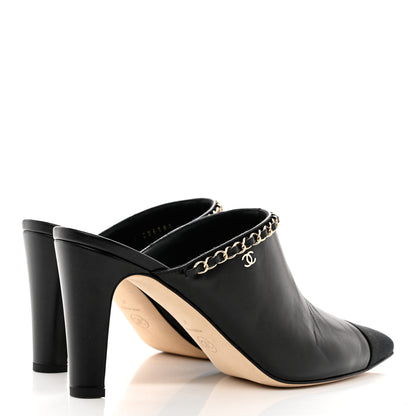 Chanel Lambskin Grosgrain Cap Toe Chain Mule 41 Black 4 of 11
