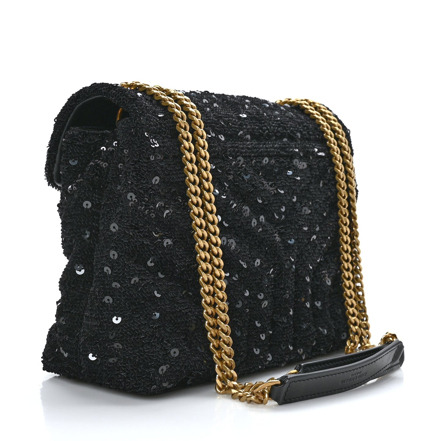Sequin Y Quilted Monogram Small Loulou Chain Satchel Black