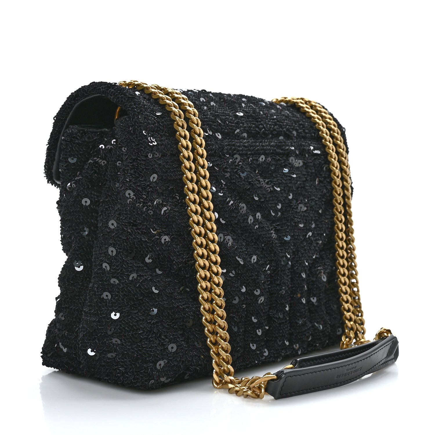 Saint Laurent Sequin Y Quilted Monogram Small Loulou Chain Satchel Black 3 of 10