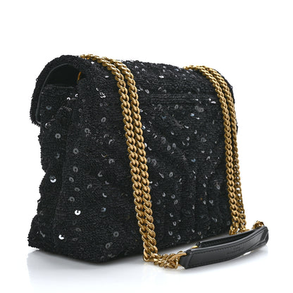 Saint Laurent Sequin Y Quilted Monogram Small Loulou Chain Satchel Black 3 of 10