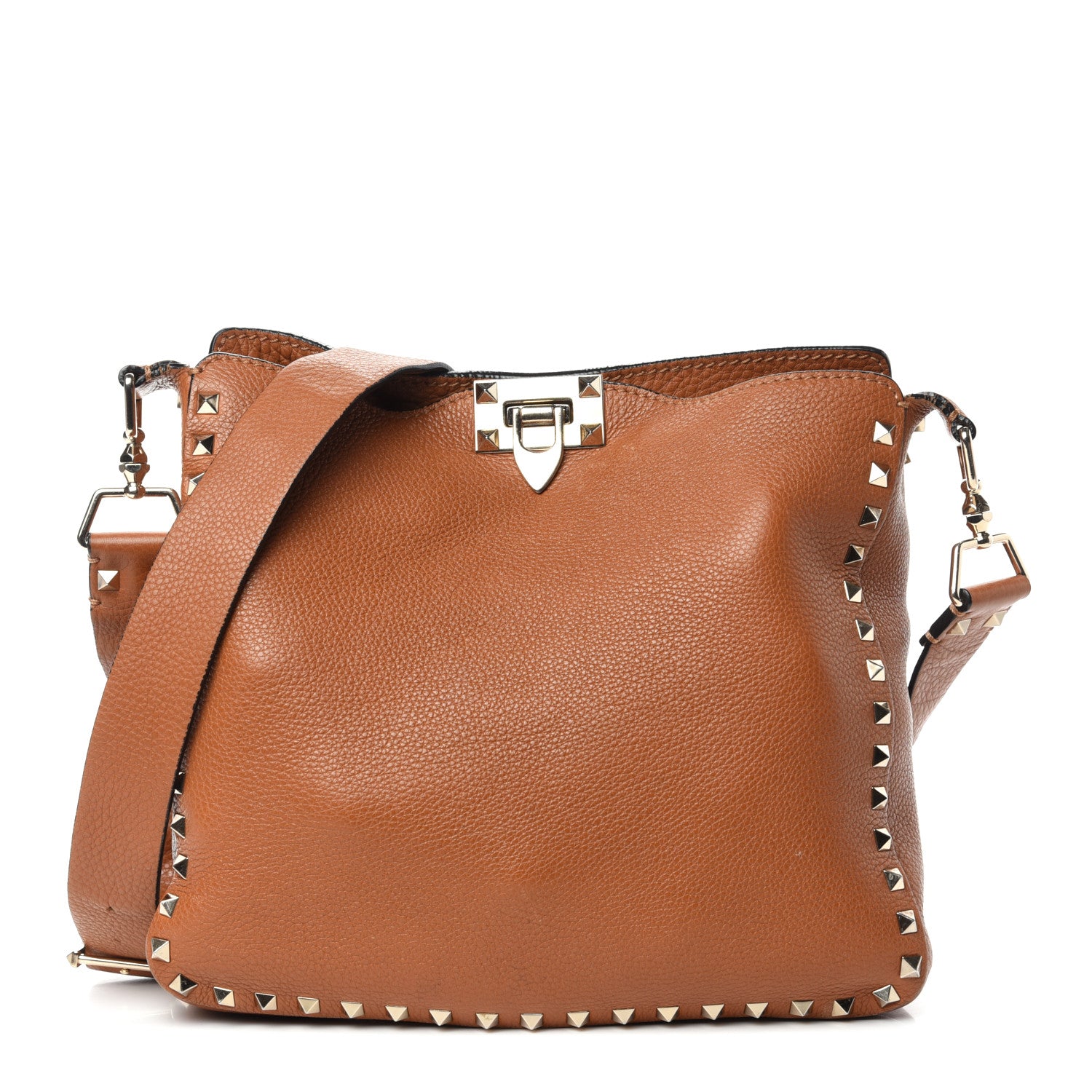 Valentino Garavani Pebbled Calfskin Small Rockstud Flip-Lock Messenger Bag Light Cuir 1 of 9