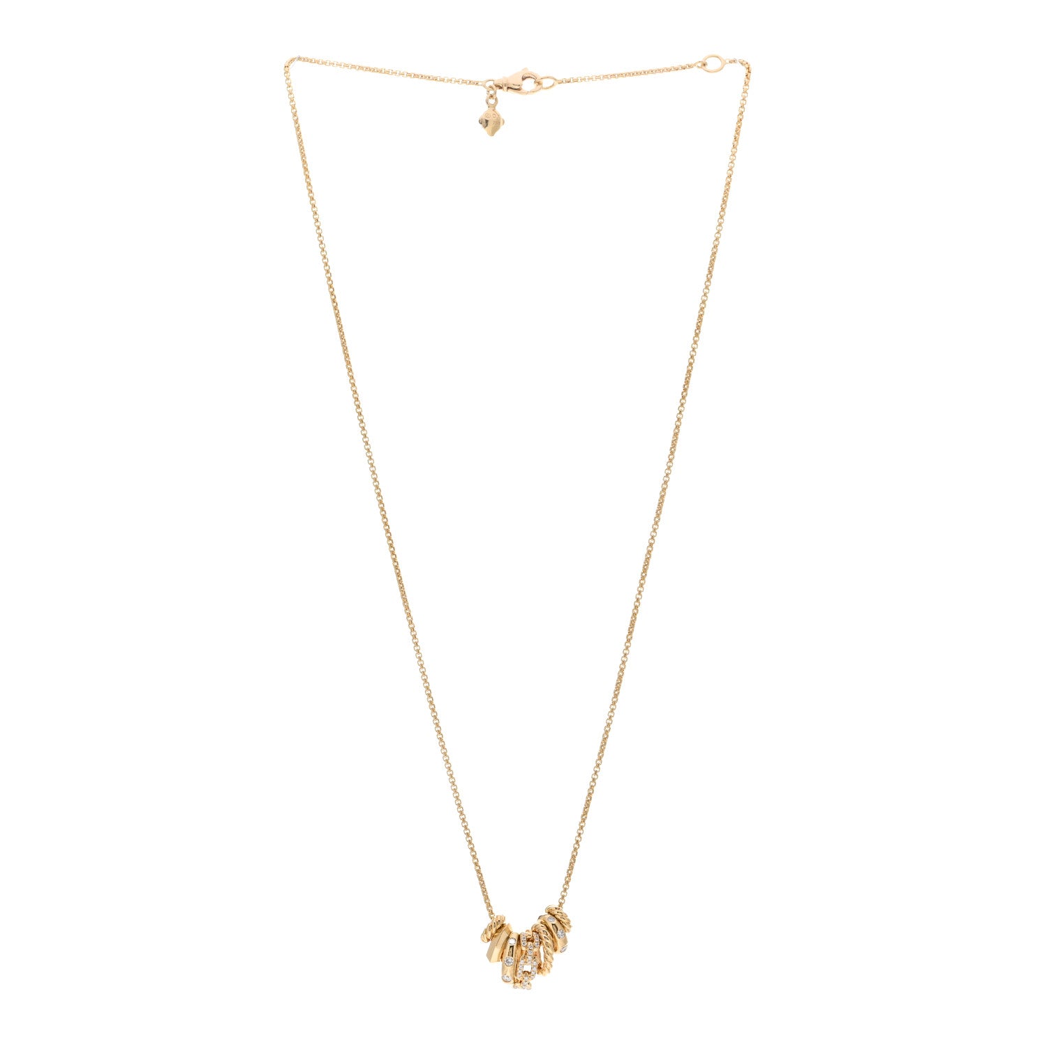 David Yurman 18K Yellow Gold Diamond Stax Rondelle Pendant Necklace 3 of 4