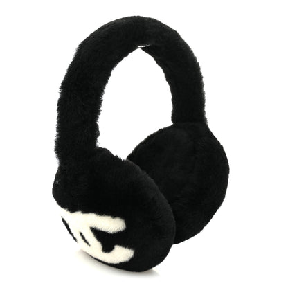 Chanel Shearling CC Ear Muffs Black White 5 of 6