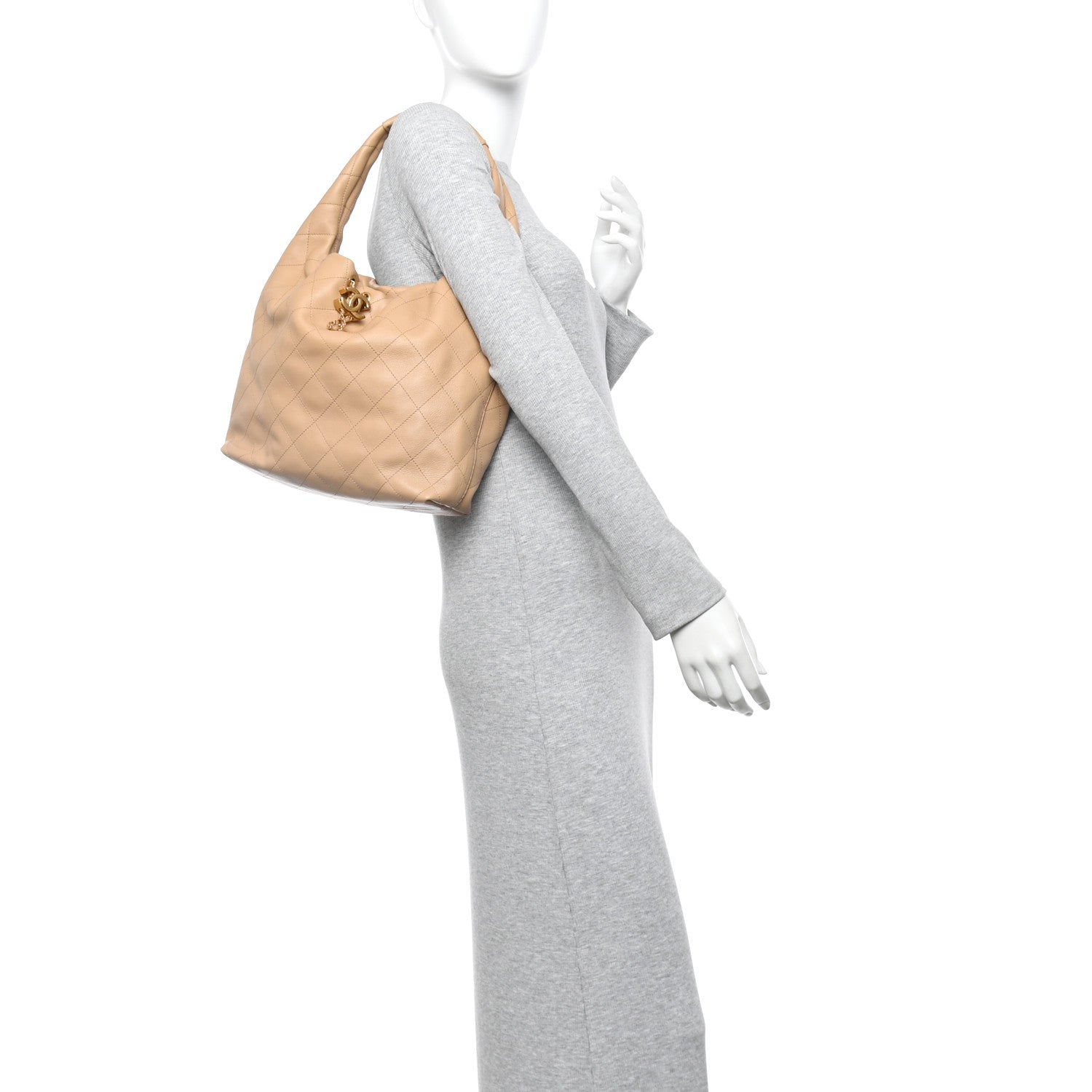 Chanel Calfskin Quilted Small Maxi Hobo Beige 2 of 10