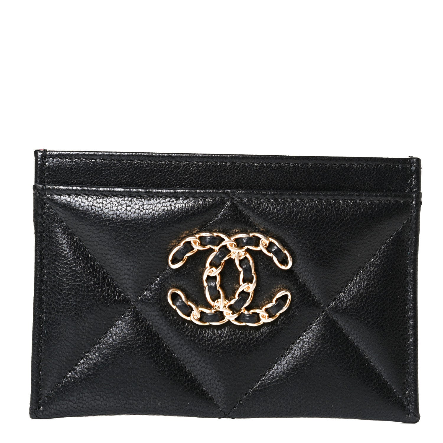 Chanel Shiny Goatskin Quilted Chanel 19 Card Holder Black 1 of 6