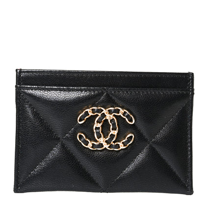 Chanel Shiny Goatskin Quilted Chanel 19 Card Holder Black 1 of 6