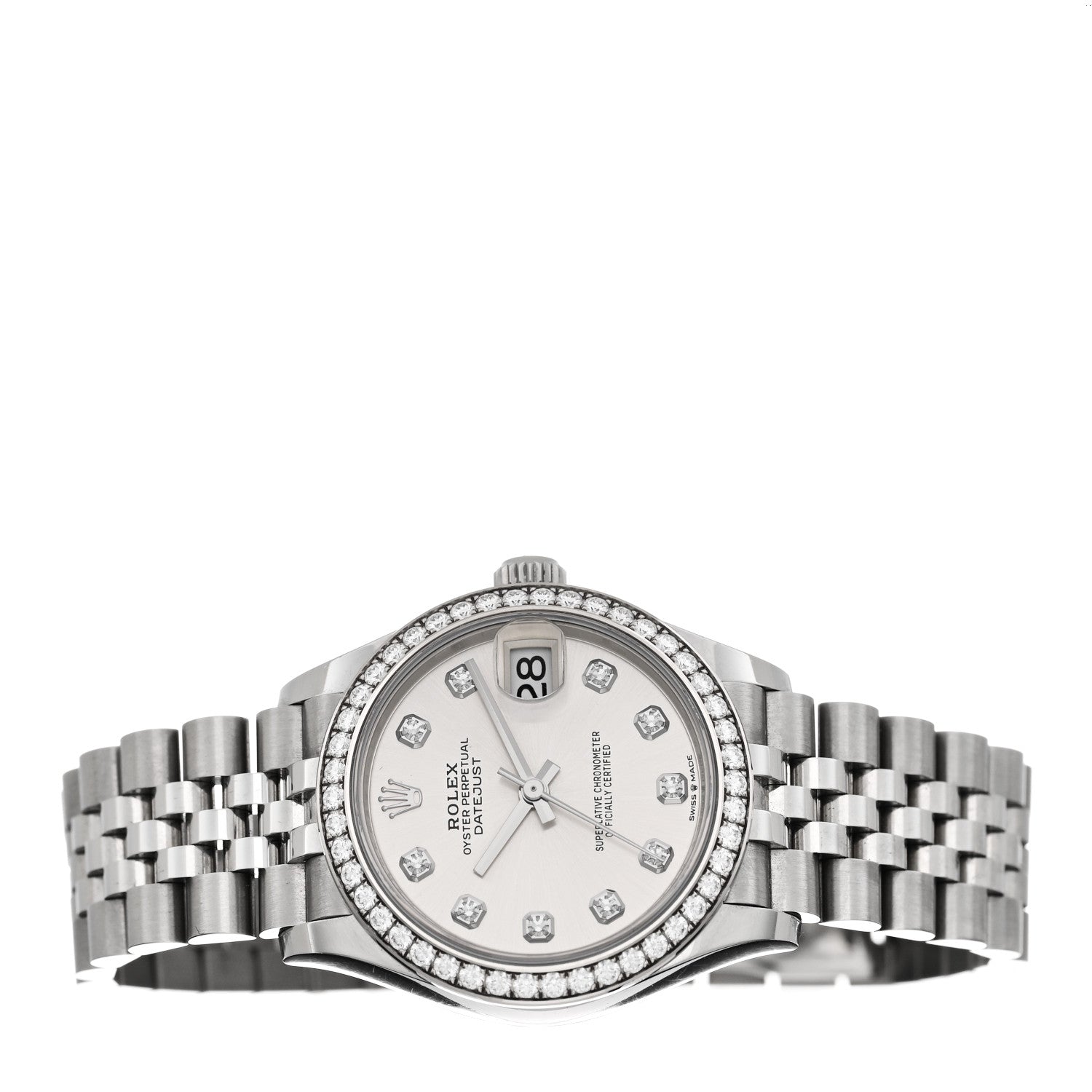 Rolex Stainless Steel 18K White Gold Diamond Bezel 31mm Oyster Perpetual Datejust Watch Silver 278384RBR 2 of 5