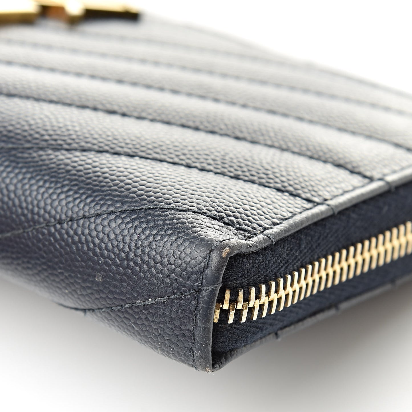 Grain De Poudre Matelasse Chevron Monogram Zip Around Wallet Navy