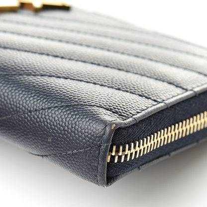 Saint Laurent Grain De Poudre Matelasse Chevron Monogram Zip Around Wallet Navy 12 of 16