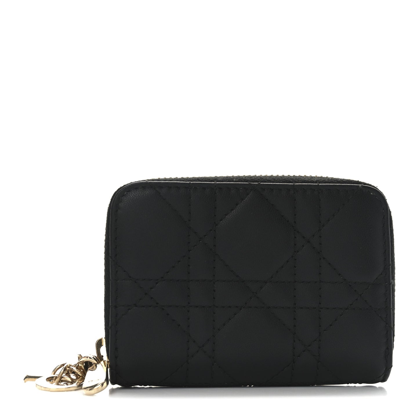 Lambskin Cannage Small Lady Dior Voyageur Coin Purse Black