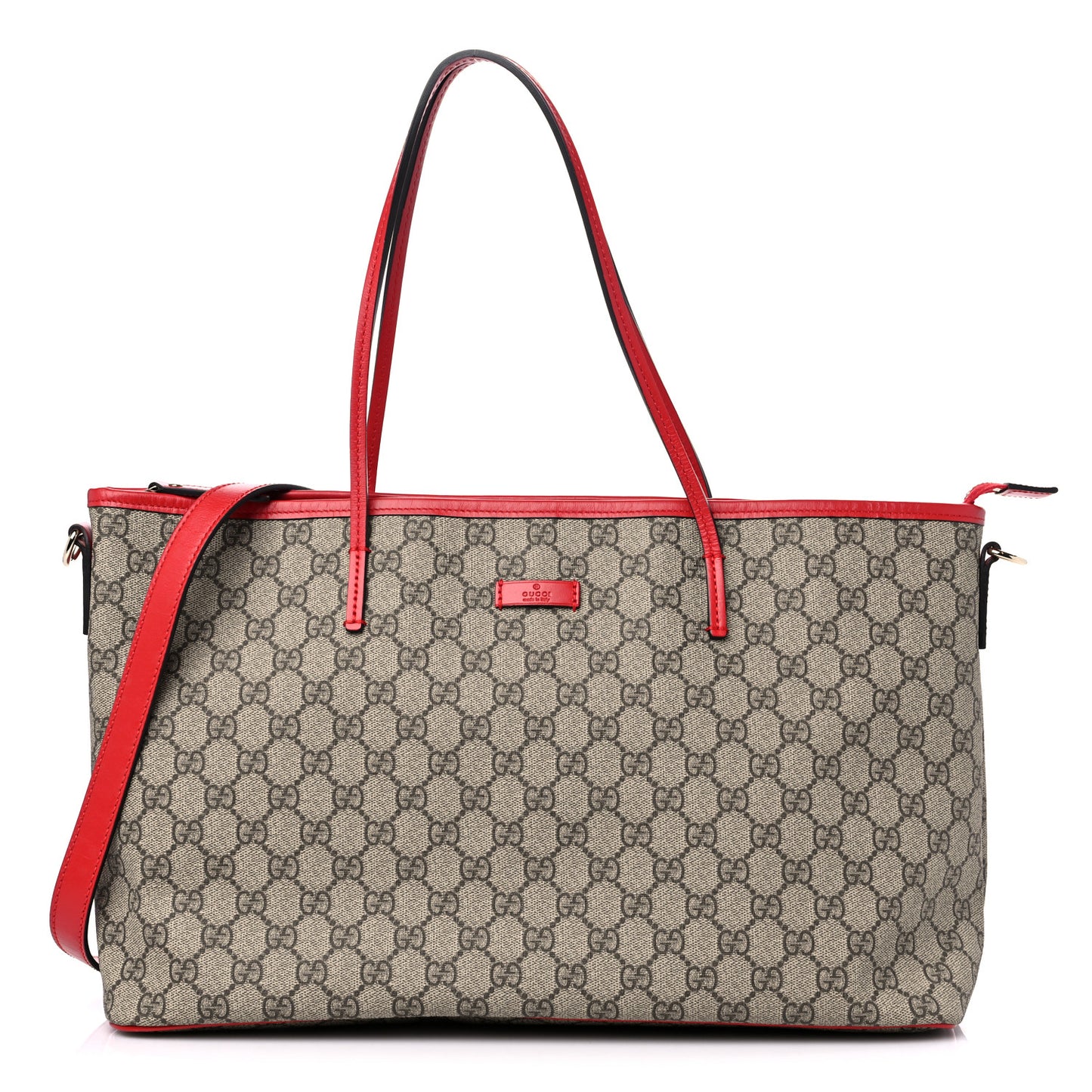 GG Supreme Monogram Medium Zippered Tote Red