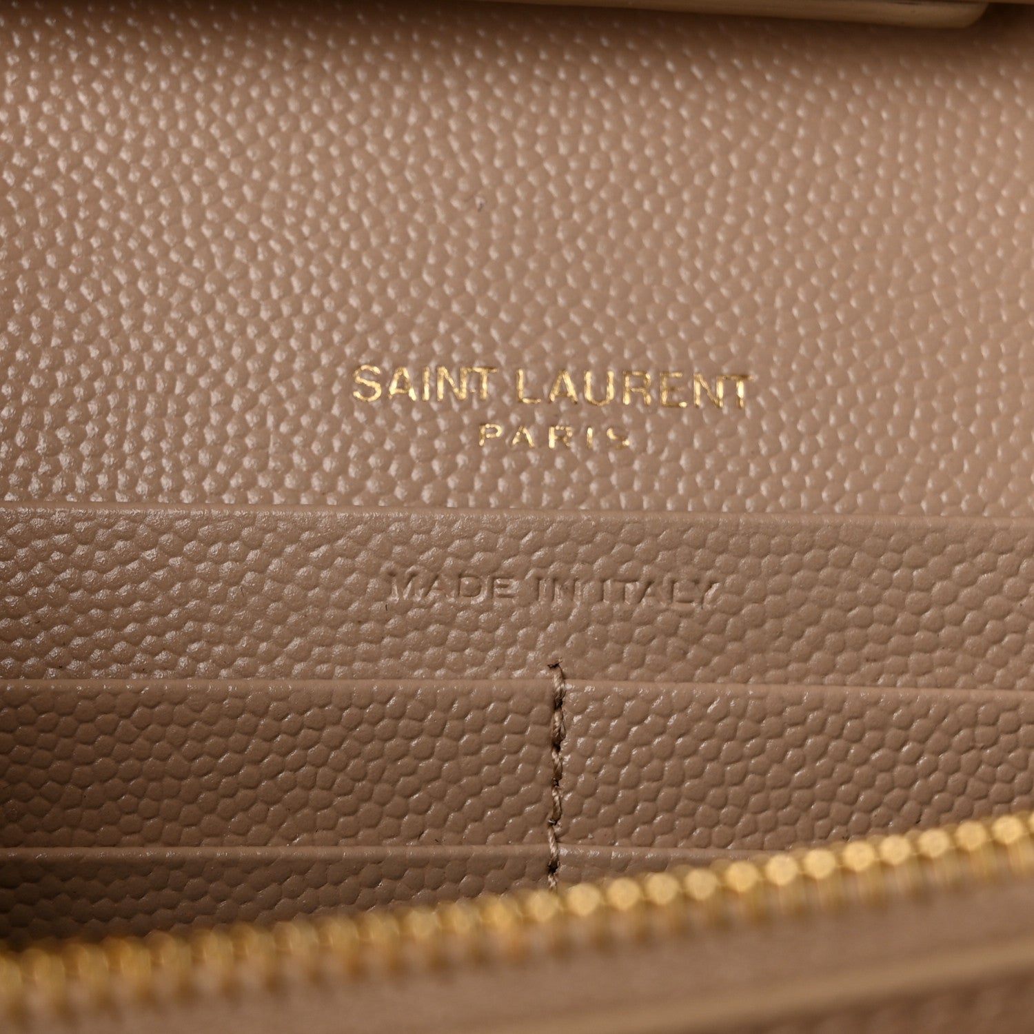 Saint Laurent Grain De Poudre Matelasse Chevron Monogram Chain Wallet Dark Beige 6 of 10