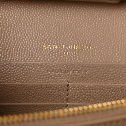 Saint Laurent Grain De Poudre Matelasse Chevron Monogram Chain Wallet Dark Beige 6 of 10