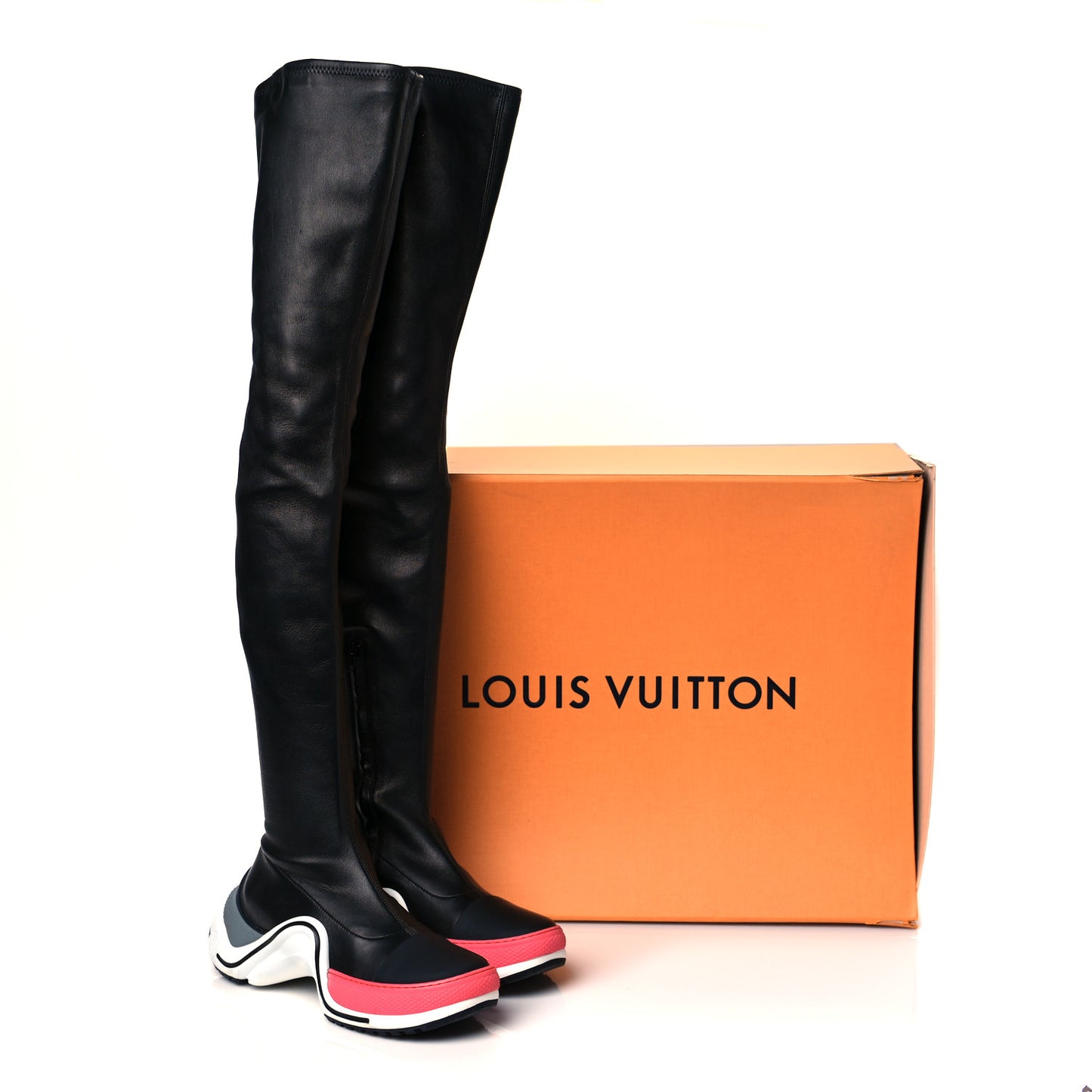 Lambskin LV Archlight Flat Thigh Boots 39 Black Pink
