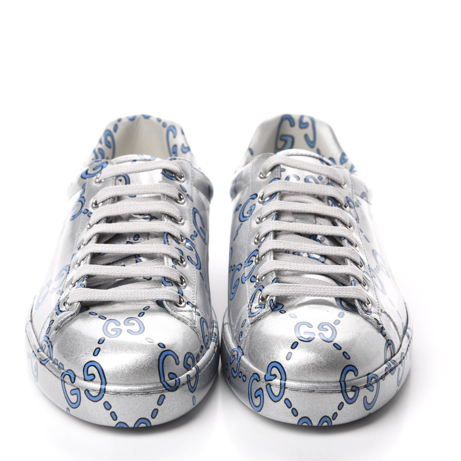 Gucci Miro Rubber Wax GucciGhost Print Mens New Ace Sneakers 7 Silver 2 of 10