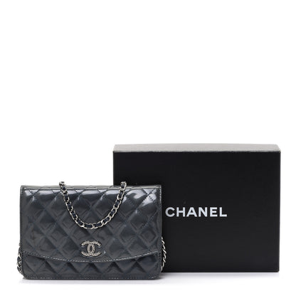 Chanel Patent Quilted Brilliant Wallet On Chain WOC Dark Blue 14 of 14