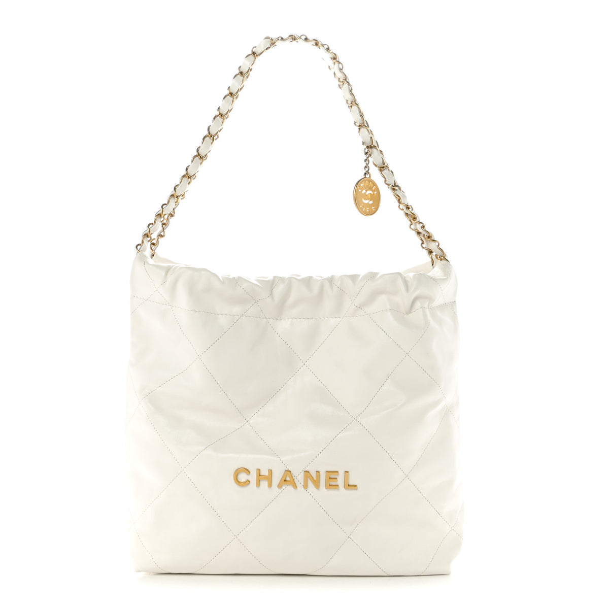 Shiny Calfskin Quilted Small Chanel 22 White