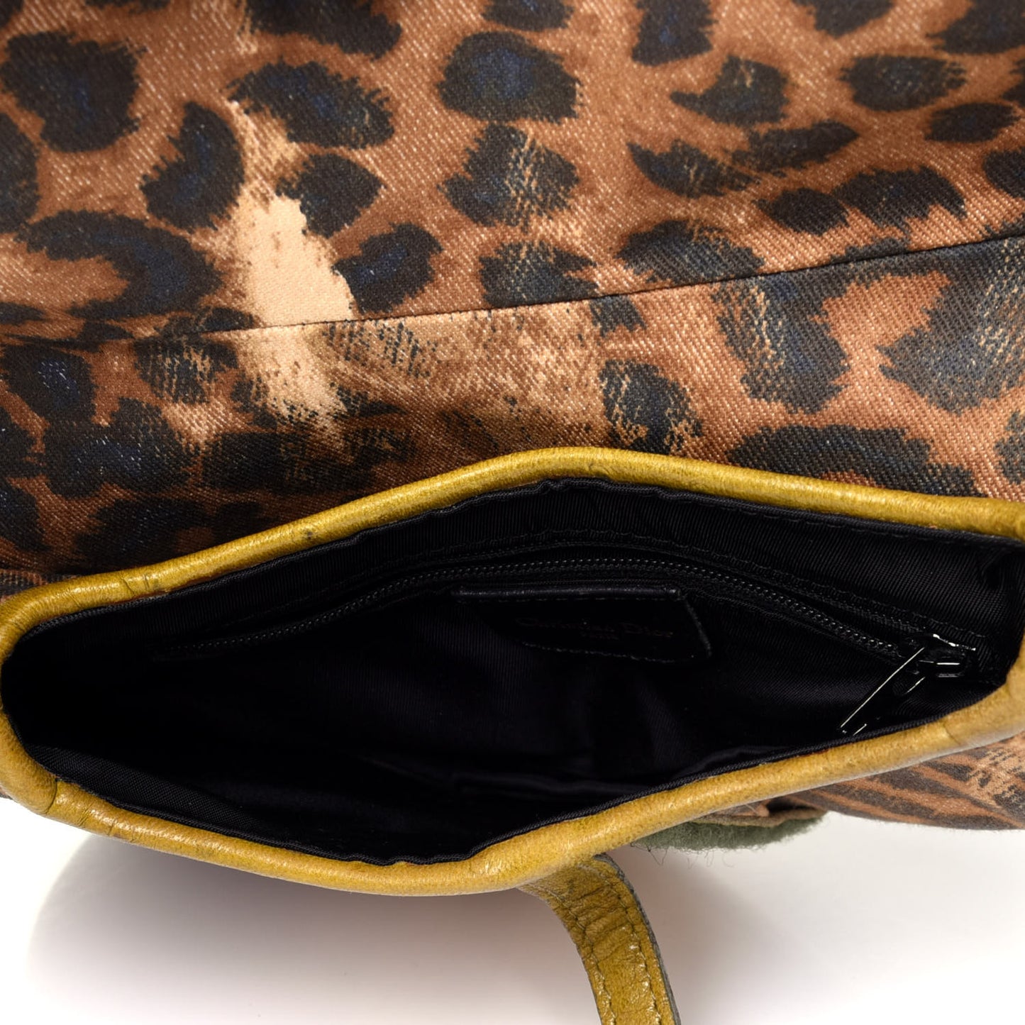 Canvas Leopard Print Ostrich Saddle Bag Brown Green