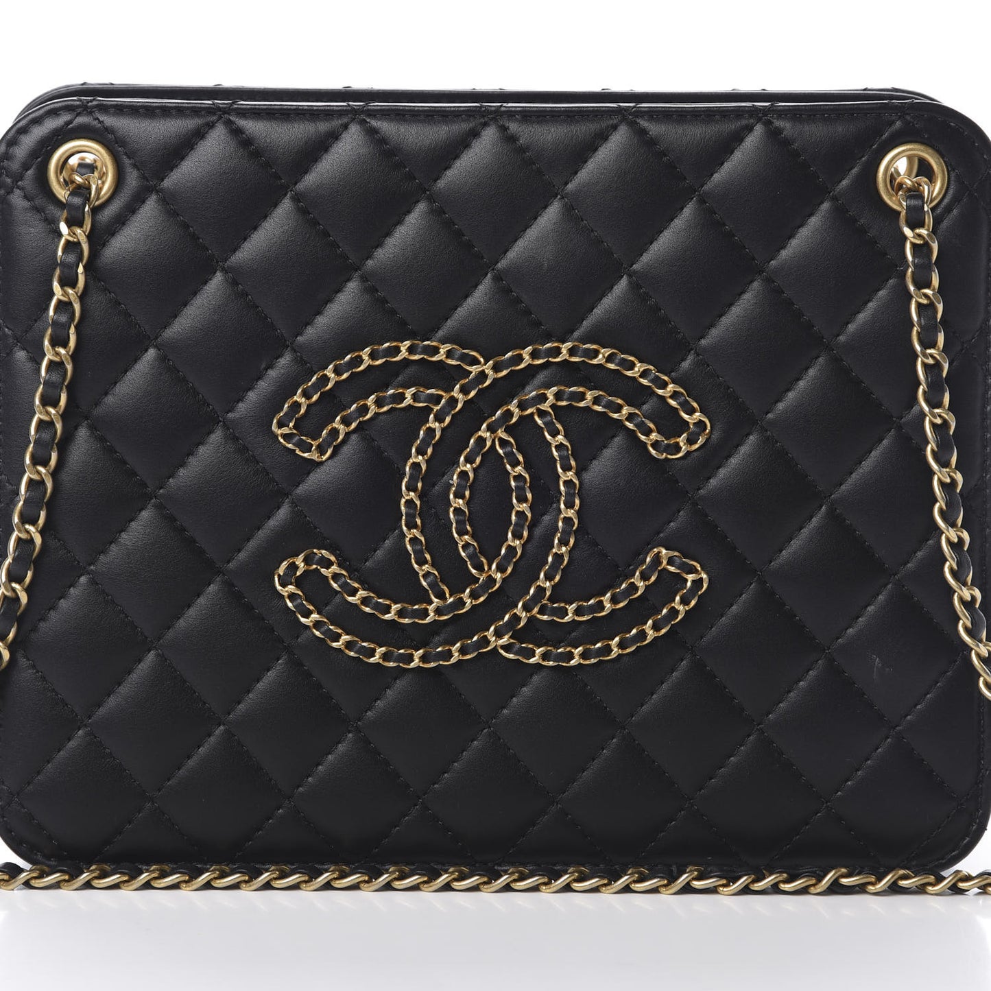 Calfskin Quilted CC Chain Accordion Tote Black
