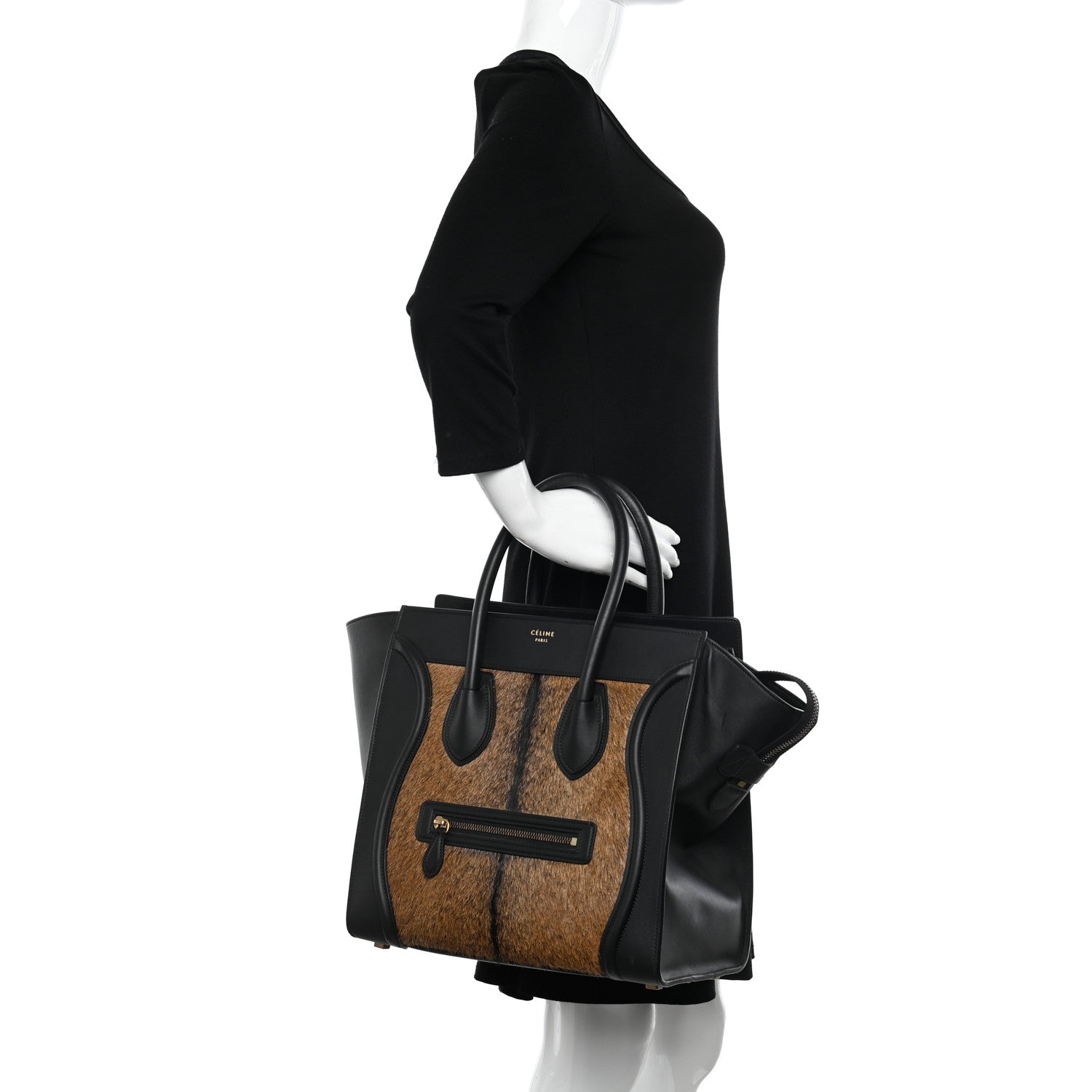 Celine Smooth Calfskin Goat Fur Mini Luggage Brown 2 of 11